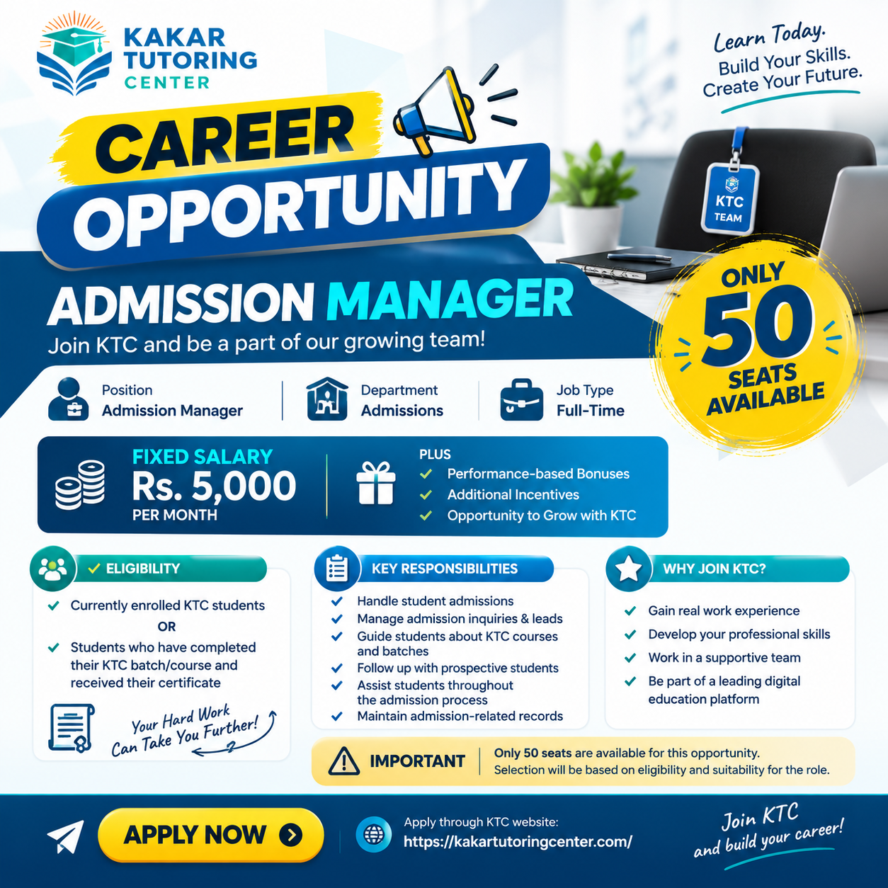 KTC Career Opportunity – Admission Manager | 50 Seats Only